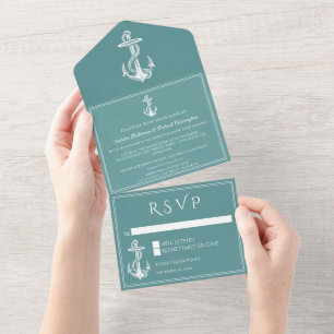 Teal Nautical Anchor All in One Wedding Invite