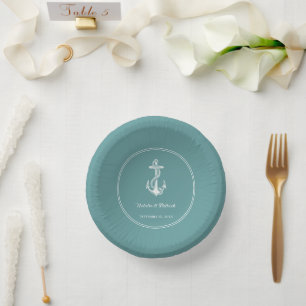 Teal Nautical Anchor Wedding Paper Bowls Plate