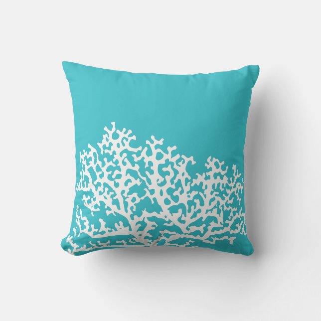 Teal Nautical Coral Reef Throw Pillow (Front)