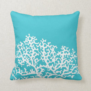 Teal Nautical Coral Reef Throw Pillow