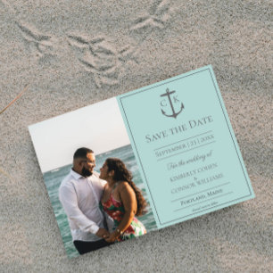 Teal Nautical Monogram Photo Save the Date