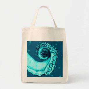 Teal Nautical Tattoo Style Octopus Tentacle Tote Bag