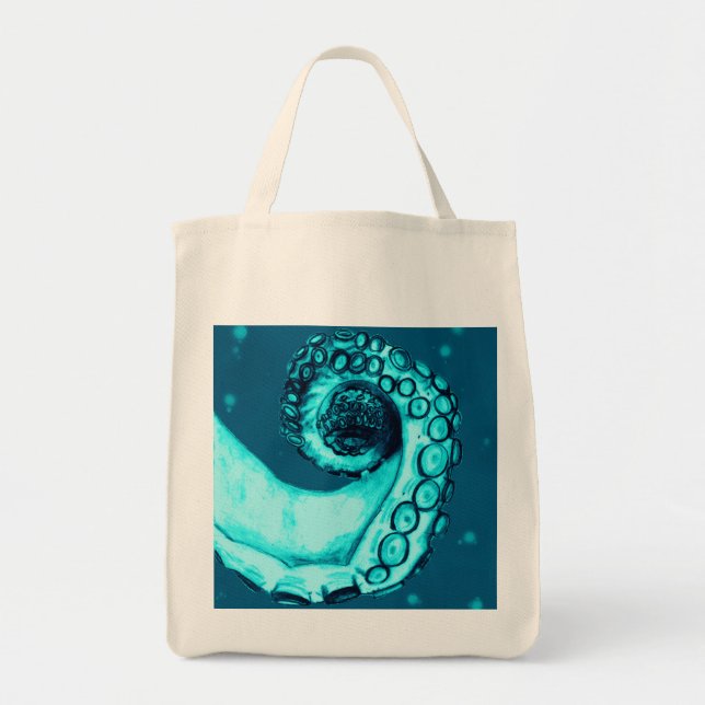 Teal Nautical Tattoo Style Octopus Tentacle Tote Bag (Front)