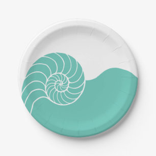 Teal Nautilus Sea Shell Paper Plate
