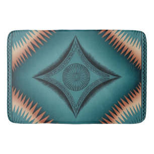Teal Navajo Peach Sunburst Bath Mat