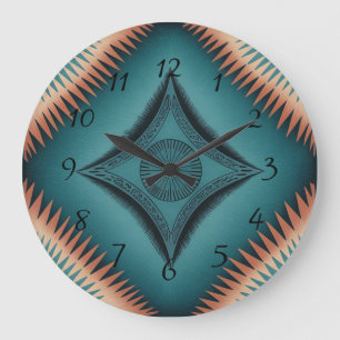 Teal Navajo Peach Sunburst Large Clock