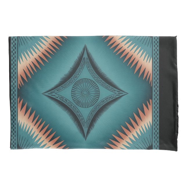 Teal Navajo Peach Sunburst Pillowcase (Front)