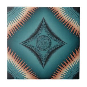 Teal Navajo Peach Sunburst Tile