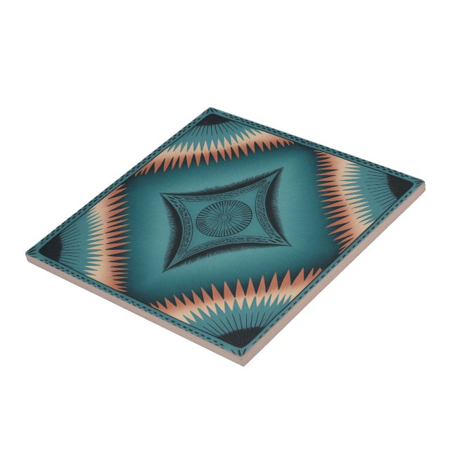 Teal Navajo Peach Sunburst Tile (Side)