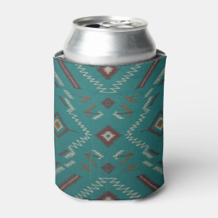 Teal Navajo Tribal Geometric Pattern Can Cooler