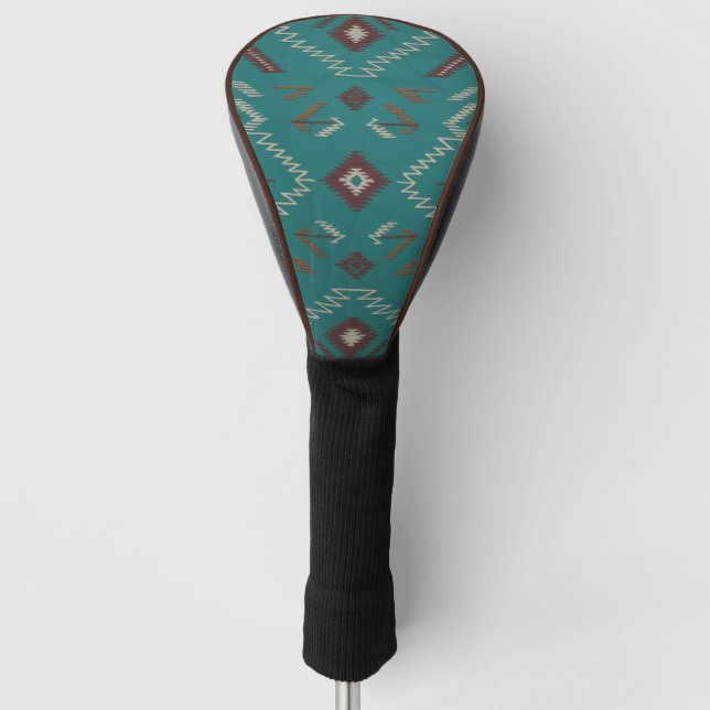 Teal Navajo Tribal Geometric Pattern Golf Head Cover (Front)