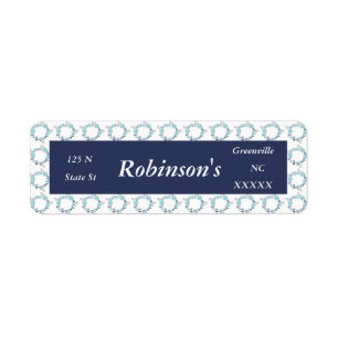 Teal & Navy Blue Floral Wreath Return Address-