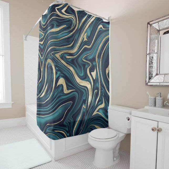 Teal Navy Blue Gold Marble #1 (In Situ)
