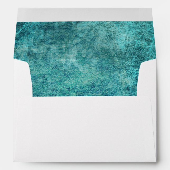 Teal Navy Blue Grunge Watercolor Wedding Envelope (Back (Bottom))