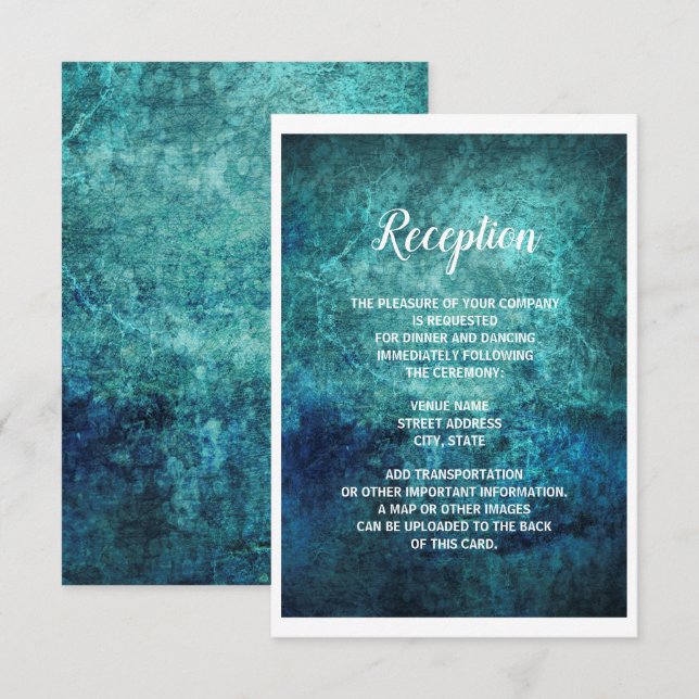 Teal Navy Blue Grunge Watercolor Wedding Reception Invitation (Front/Back)