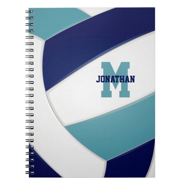 teal navy blue team colours boys girls volleyball notebook (Front)