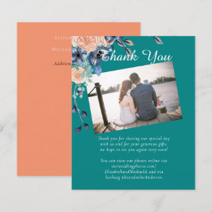 Teal Navy Coral Floral Budget Wedding Stationery