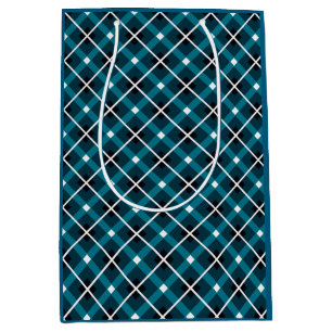 Teal & Navy Geometric Grid Pattern Medium Gift Bag