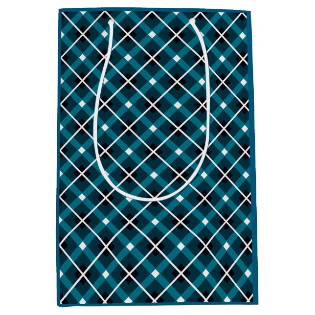 Teal & Navy Geometric Grid Pattern Medium Gift Bag (Front)
