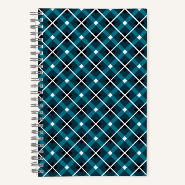 Teal & Navy Geometric Grid Pattern Notebook (Front)