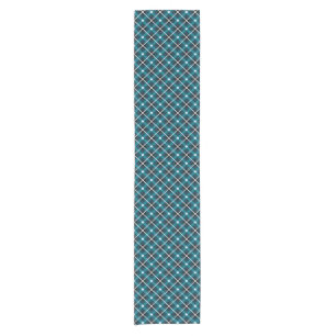 Teal & Navy Geometric Grid Pattern Short Table Runner