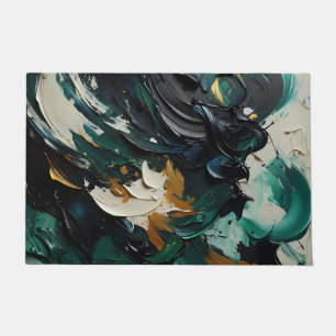 Teal Navy Gold Abstract Swirls Doormat