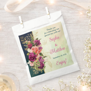 Teal, Navy, Green, Gold Bold Florals Wedding Favour Bag