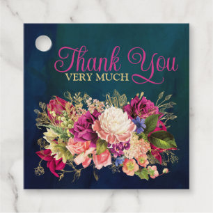 Teal, Navy, Green, Gold Bold Florals Wedding Favour Tags