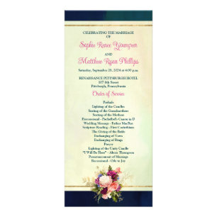Teal, Navy, Green, Gold Florals Wedding Program
