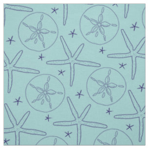 Teal, Navy Starfish, Sand Dollar Beach Theme Fabric