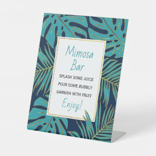 Teal, navy tropical leaves wedding bridal shower pedestal sign