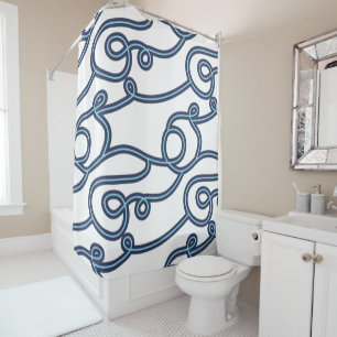 Teal, Navy & White Beach Theme Shower Curtain
