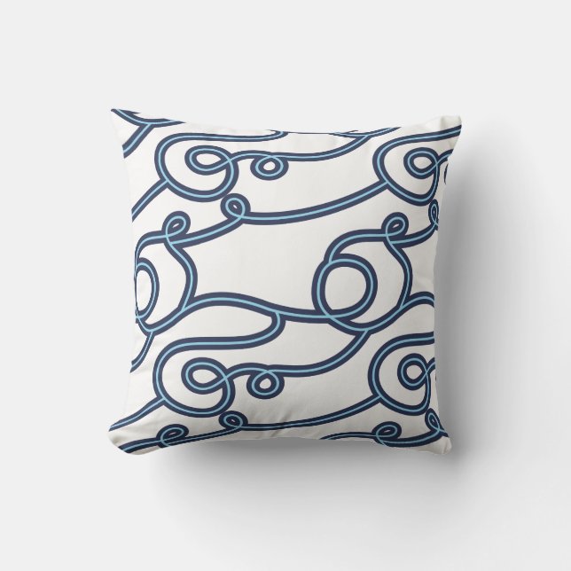 Teal, Navy & White Beach Theme Throw Pillow (Front)