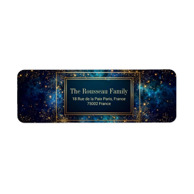 Teal Nebula Gold Line Botanical Return Address (Front)