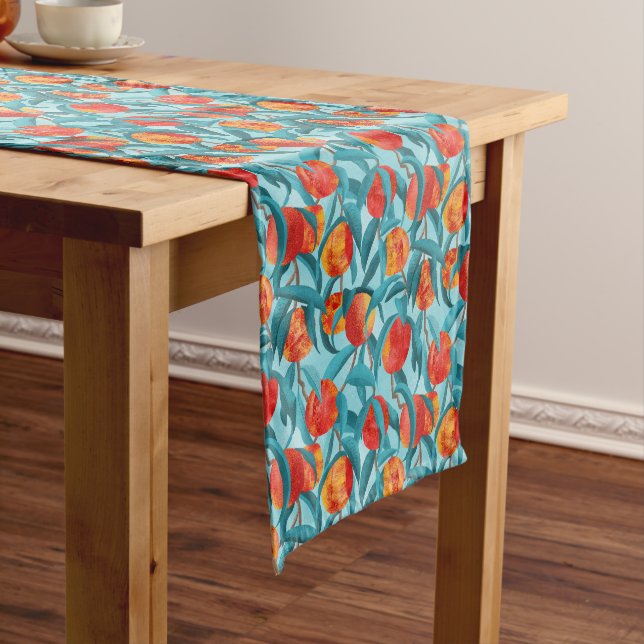 Teal Nectarines Short Table Runner (In Situ)
