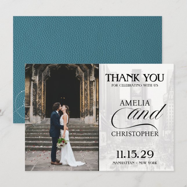 Teal New York City Passport Thank You Card (Front/Back)