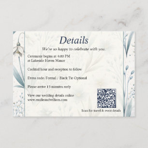 Teal Nordic Floral Wedding Details Card Elegant