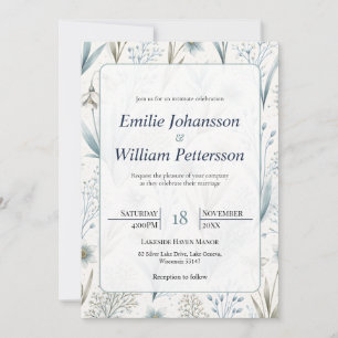 Teal Nordic Floral Wedding Elegant Minimal Invitation