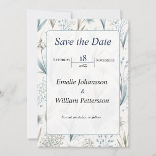 Teal Nordic Floral Wedding Elegant Minimal Save The Date