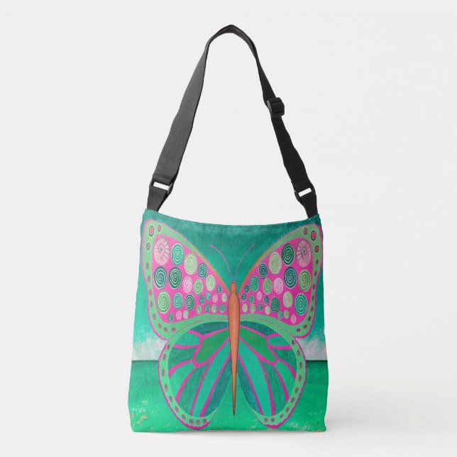 Teal Ocean Butterfly Crossbody Bag (Front)