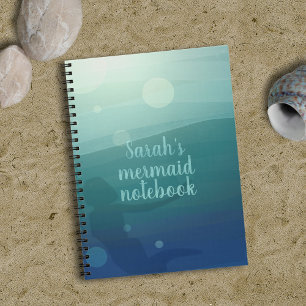 Teal Ocean Mermaid Swimming in Waves Custom Name Notebook