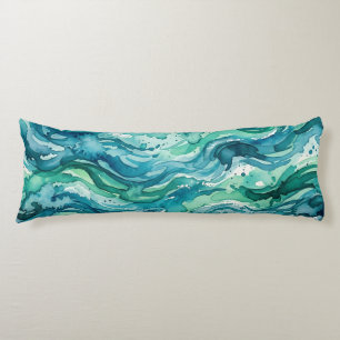 Teal Ocean Watercolor Abstract Pattern Body Pillow