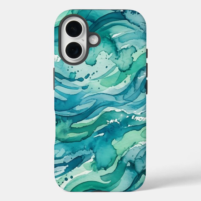 Teal Ocean Watercolor Abstract Pattern Case-Mate iPhone Case (Back)