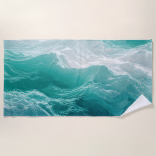 Teal Ocean Waves Abstract Dream Beach Towel