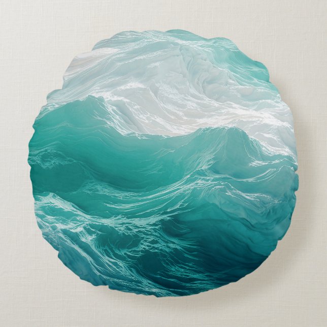 Teal Ocean Waves Abstract Dream  Round Pillow (Front)