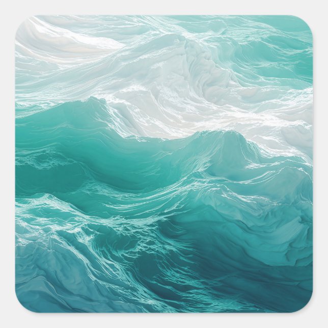 Teal Ocean Waves Abstract Dream  Square Sticker (Front)