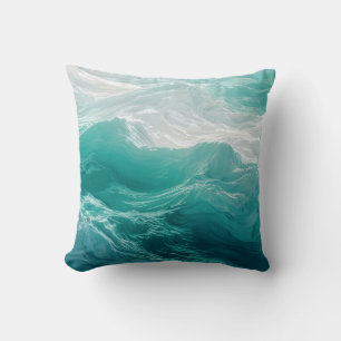 Teal Ocean Waves Abstract Dream Throw Pillow