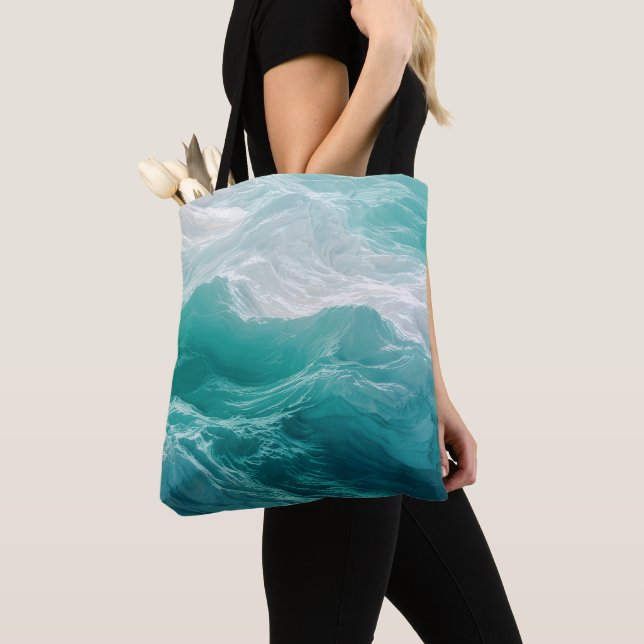 Teal Ocean Waves Abstract Dream  Tote Bag (Close Up)