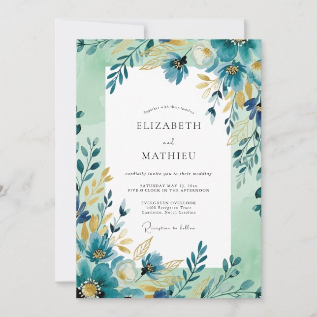 Teal Ochre Artistic Spring Wedding Invitation (Front)
