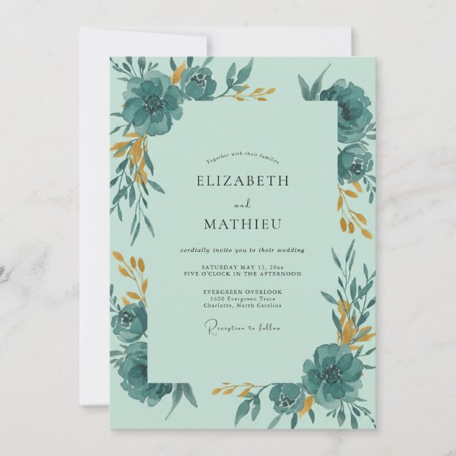 Teal Ochre Painted Wedding Invitation (Front)